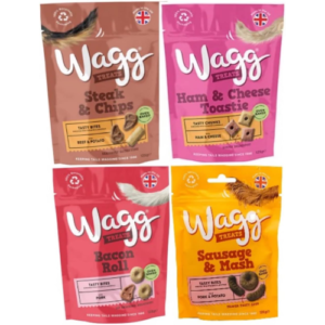 Wagg Dog Treats Bundle Sausage & Mash, Steak & Chips, Bacon Roll Training Treats for Puppy